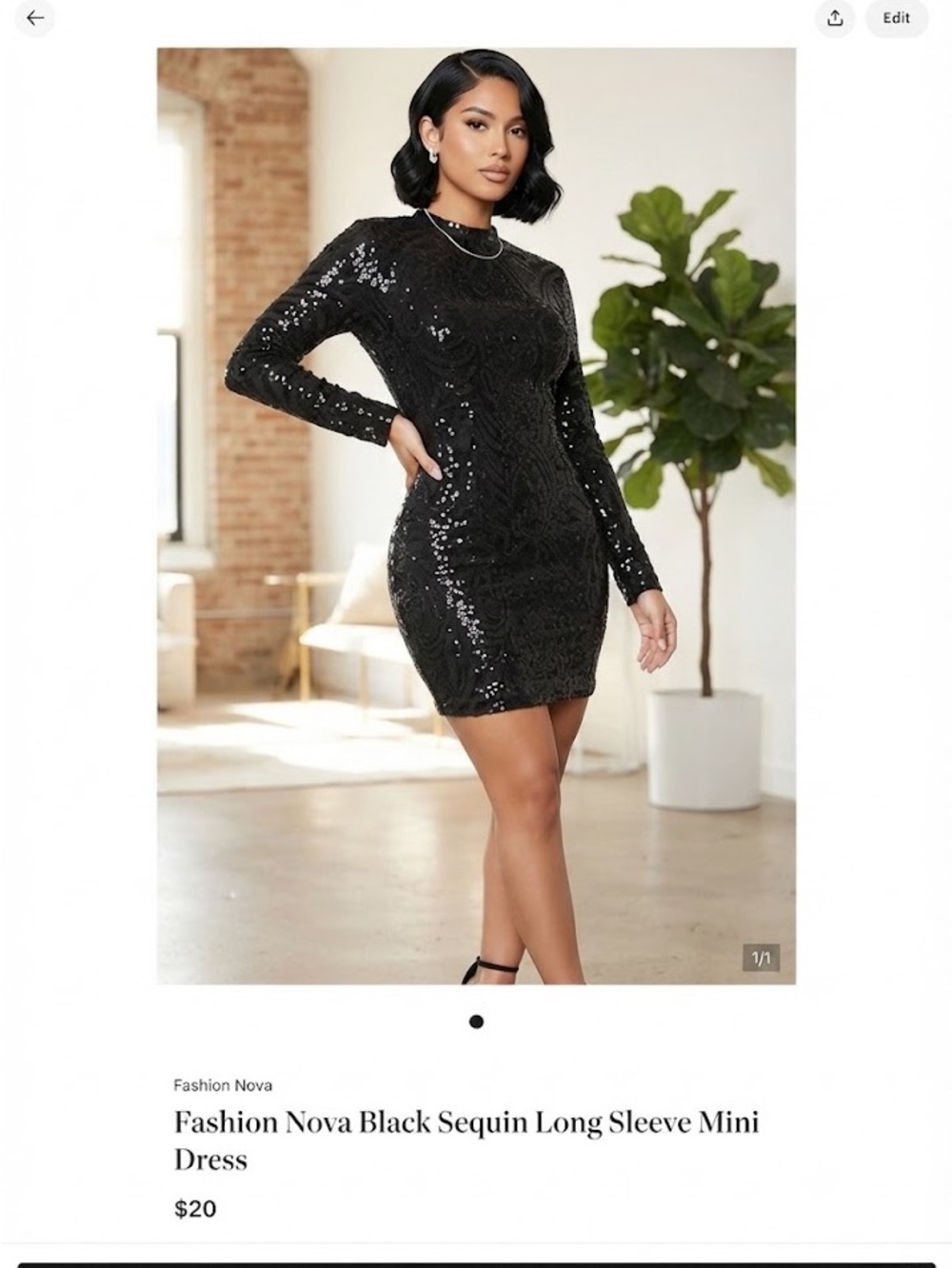 Fashion Nova Black Sequin Long Sleeve Mini Dress